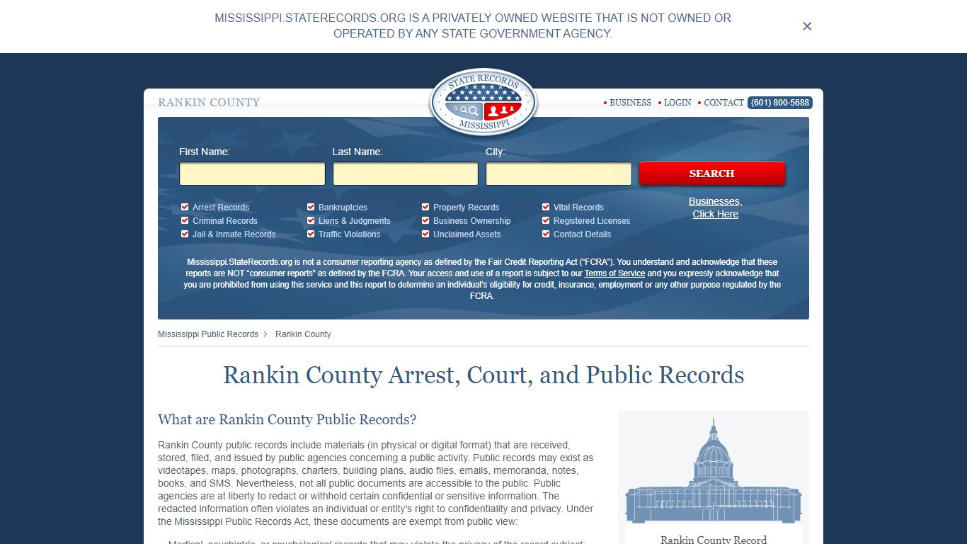 Rankin County Arrest, Court, and Public Records